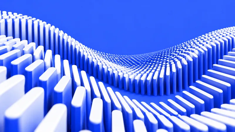 Electric-blue and white geometric fins arranged into a flowing topographic wave.